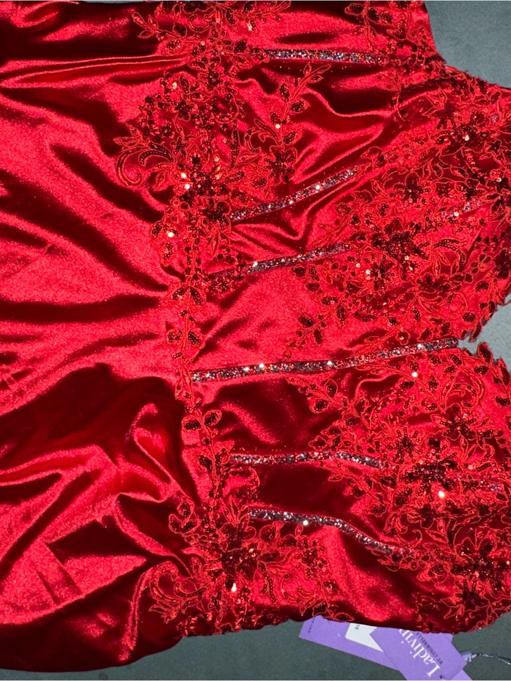 Strapless Red Embellished Satin Dress